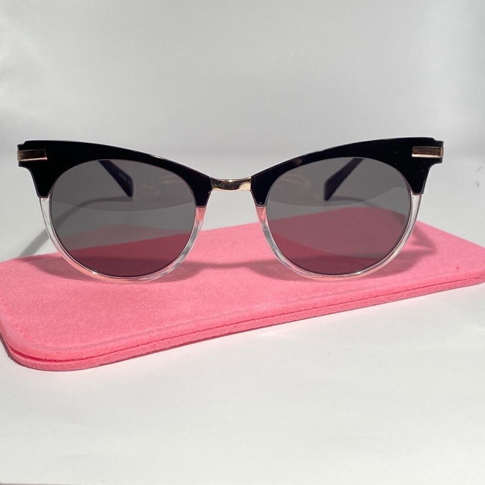 0729 Eyebrow Sunglasses in Black and Clear With Gray Lenses New